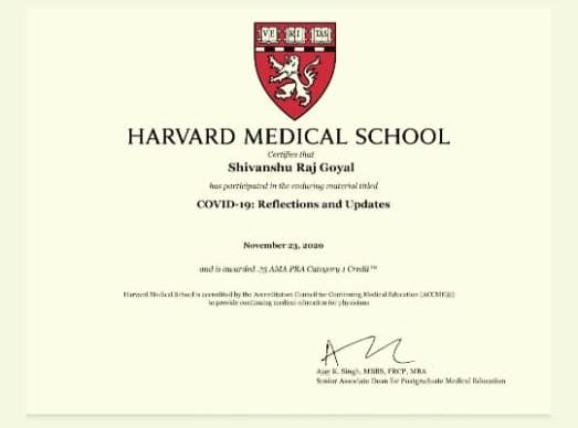 Certified from Harvard Medical School regarding Covid 19